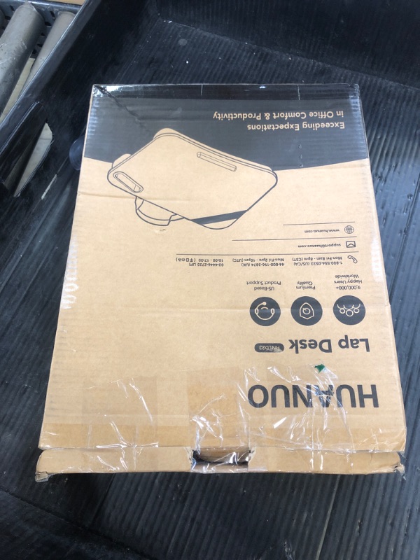 Photo 1 of HUANUO Laptop Lap Desk, Fits up to 15.6-Inch Laptops and Tablets, Lap Desk with Cushion, Phone Holder and Storage Bag, Portable and Lightweight Lap Desk, Black Lapdesk for Home Office or Dormitory