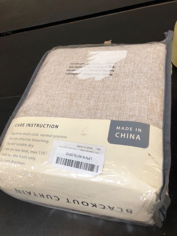 Photo 1 of 100% Blackout Shield Linen Blackout Curtains for Bedroom 104 Inches Long, Back Tab/Rod Pocket Living Room Drapes, Thermal Insulated Blackout Curtains 2 Panels Set, 50" W x 104" L, Oatmeal