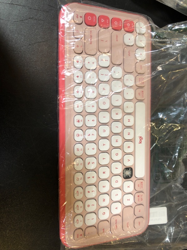 Photo 1 of Logitech POP ICON Keys Wireless Bluetooth Keyboard, Comfortable Typing, Programmable Keys, Easy-Switch Between up to 3 Devices, for Laptop, Tablet, PC – Rose and Off-White