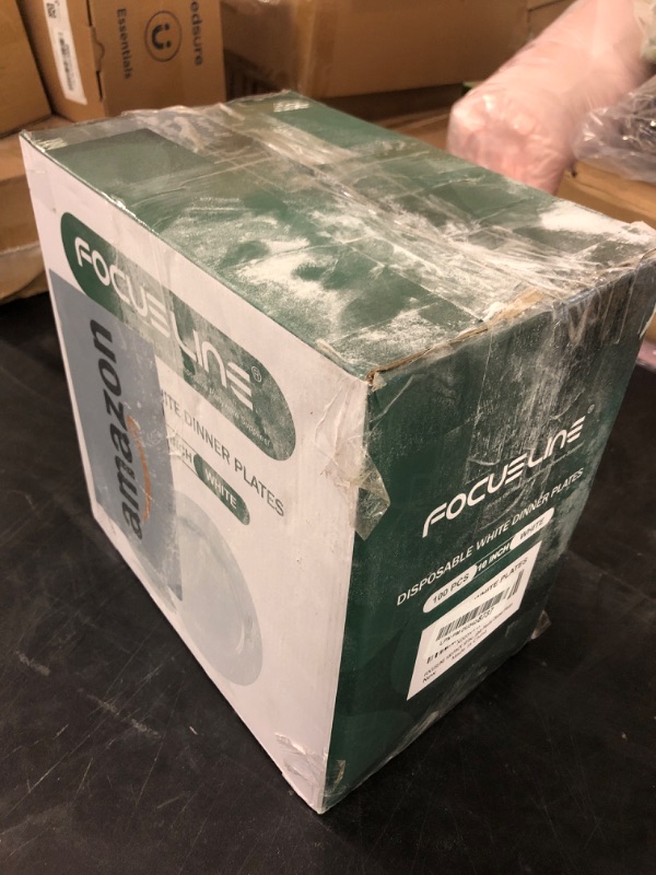 Photo 1 of FOCUSLINE 100 Count White Plastic Plates 10 Inch, Disposable Heavy Duty Dinner Plates- Premium Hard Plastic Plate Fancy Disposable White Plate for Weddings, Parties and Events