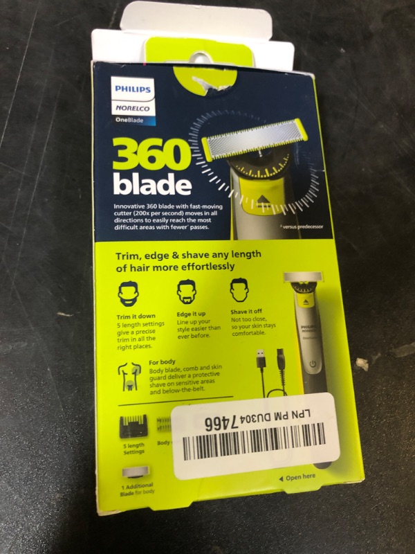 Photo 1 of Philips Norelco OneBlade 360 Hybrid Face + Body, Electric Beard Trimmer, Shaver and Body Groomer, with 360 Blade Technology, 1x 360 Blade for Face, 5in1 Adjustable Comb, 1x Body Kit, Model QP2834/70