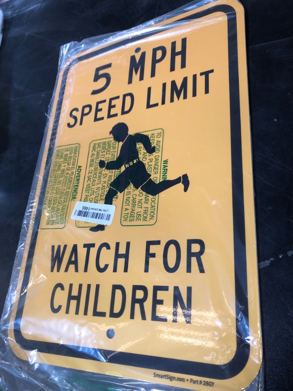 Photo 1 of SmartSign 18 x 12 inch “5 MPH Speed Limit - Watch For Children” Metal Sign, 63 mil Laminated Rustproof Aluminum, Black and Yellow