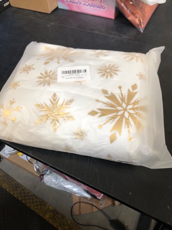 Photo 1 of Merry Christmas Throw Blanket, Gold Snowflake Foil Print Throw Blankets, White Winter Fluffy Fleece Blanket for Couch Warm Bed Napping Flannel Blanket for Sofa Bedroom Gift Xmas Decor, 50" x 60"