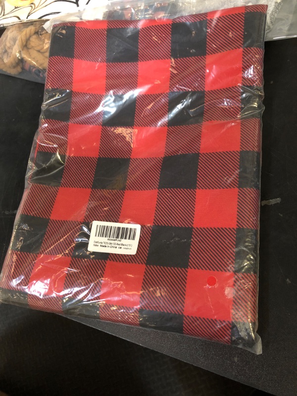 Photo 1 of Essifunia Red Gingham Christmas Plaid Tablecloth - Rectangular 58x102 Inch Water Resistant Table Cloth for Indoor/Outdoor Use - Holiday Table Cover for Kitchen, Picnics, and Parties