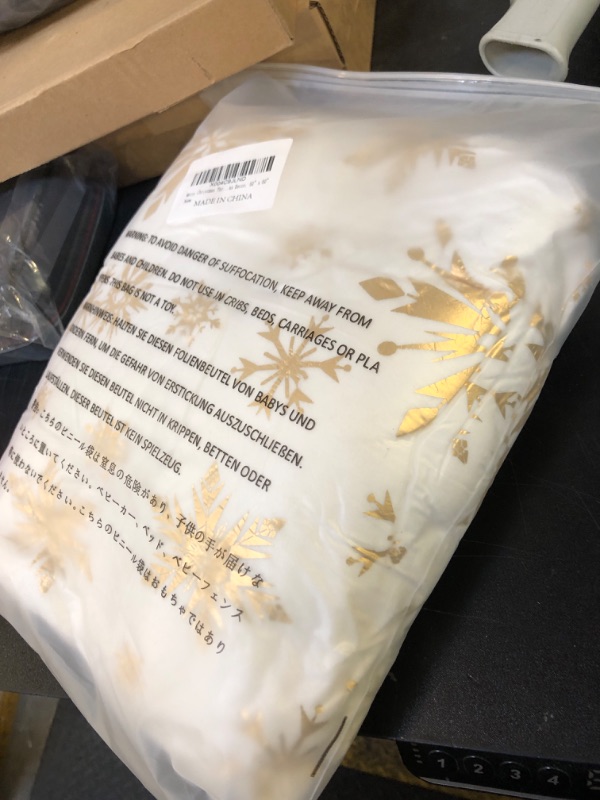 Photo 1 of Merry Christmas Throw Blanket, Gold Snowflake Foil Print Throw Blankets, White Winter Fluffy Fleece Blanket for Couch Warm Bed Napping Flannel Blanket for Sofa Bedroom Gift Xmas Decor, 50" x 60"