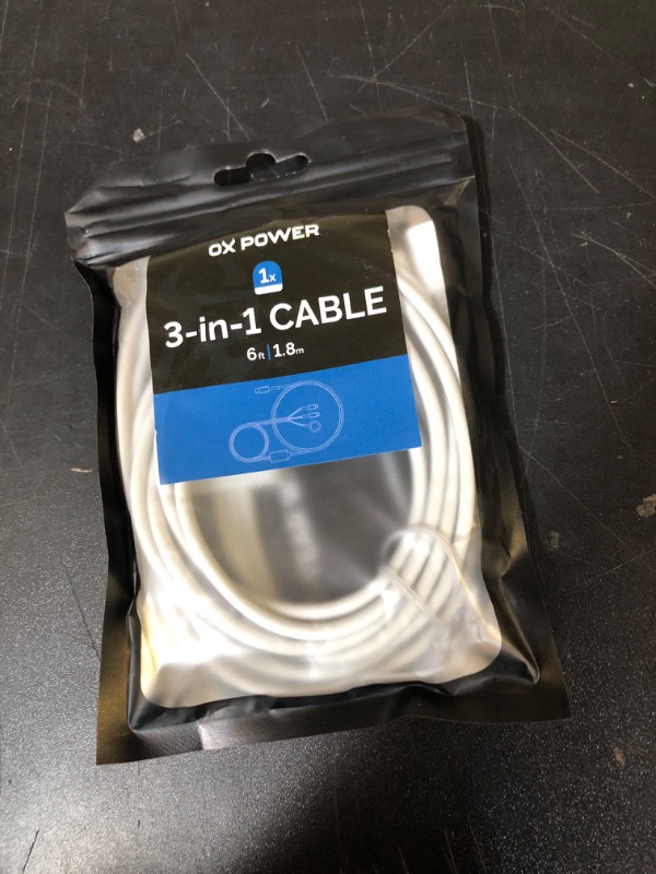 Photo 1 of Ox Power [6 Feet] USB C Multi Charging Cable Ultra-Fast 89.5W 3 in 1 Charger & Data Cable. MFi Certified USB Cables Compatible with Watch, iPhone, and USB C Charging Cords (1.8 Meter Cable Only)