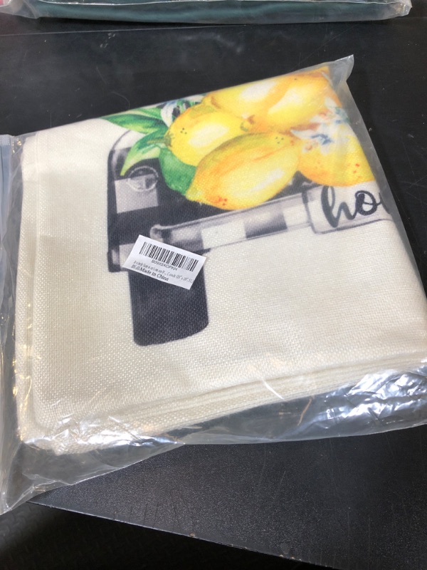Photo 1 of Doitely Summer Lemon Decorative Pillow Covers 18x18 Inch Set of 4 Outdoor Lemon Flower Leaf Truck Buffalo Check Plaid Throw Pillow Case Home Sweet Home Cushion Cover for Sofa Couch (18" x 18", YL)