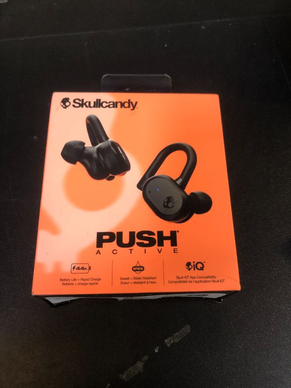 Photo 1 of Skullcandy Push Active In-Ear Wireless Earbuds, 43 Hr Battery, Skull-iQ, Alexa Enabled, Microphone, Works with iPhone Android and Bluetooth Devices - True Black/Orange