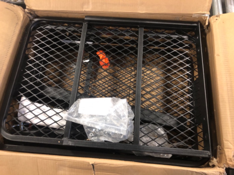 Photo 1 of 60" 20" 6" Folding Trailer Hitch Mount Cargo Carrier,500LBS Anti-Rust Luggage Rack Basket Roof Rack Car Storage,Straps,Fits 2Fits 2” Receiver Trailer Hitch Mount for RVs, Pickups, Trucks