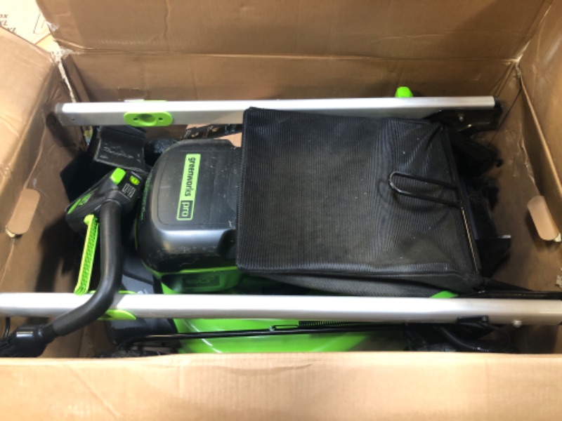 Photo 1 of Greenworks 60V 21” Cordless (Push) Lawn Mower (LED Lights + Aluminum Handles), 5.0Ah Battery and Rapid Charger