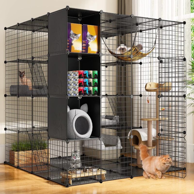Photo 1 of YITAHOME Large Cat Cage with Storage Cube DIY Indoor Catio Cats Enclosures Metal Playpen with Large Hammock for 1-4 Cats 4 Tiers Kitten Kennel
