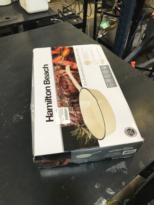Photo 1 of Hamilton Beach Enameled Cast Iron Fry Pan 8-Inch Cream, Cream Enamel Coating, Skillet Pan for Stove Top and Oven