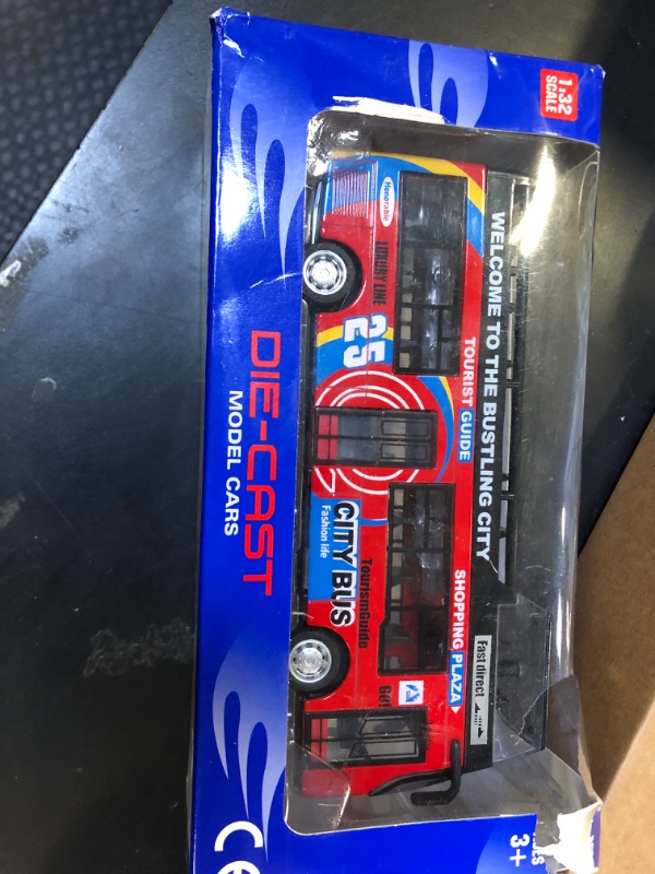 Photo 1 of Liberty Imports 1:32 Scale Die Cast Sightseeing Tour Bus Toy Pull Back Vehicles | Mini Double Decker Tourist Open Top Bus Model Car | Pullback Action Toys with Lights and Music (Red)