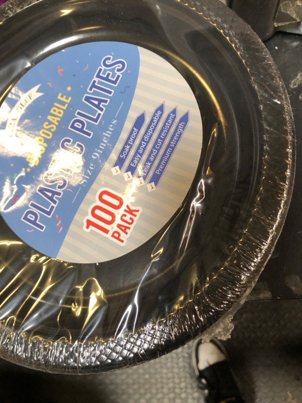 Photo 1 of Tyzarglef Plastic Plates 9 Inch, Black Disposable Dinner Plates Bulk for Party Supplies, Heavy Duty Party Plates for Birthday Wedding Baby Shower(100 Count)