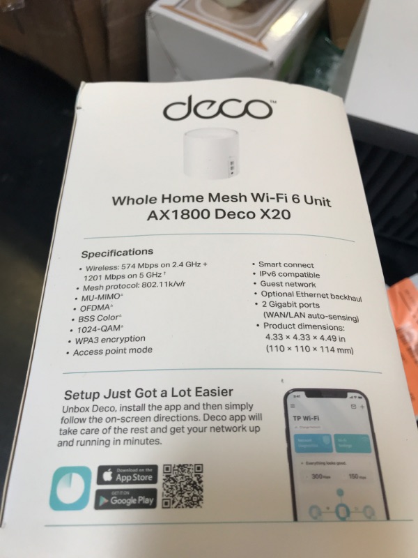 Photo 1 of TP-Link Deco WiFi 6 Mesh WiFi System(Deco X20) - Covers up to 2200 Sq.Ft, Replaces Wireless Internet Routers and Extenders, 1-Pack, White