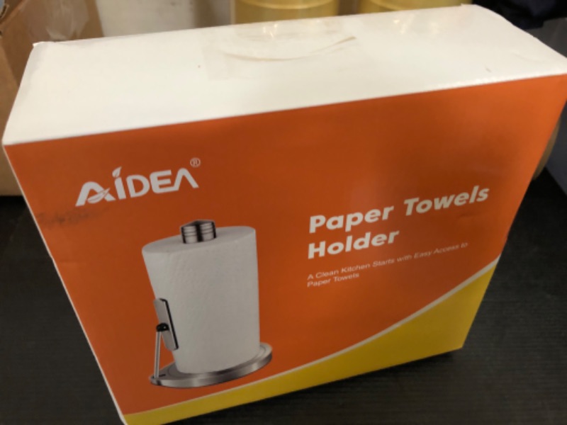 Photo 1 of AIDEA Paper Towel Holder Countertop, One-Handed Operation Paper Towel Holder Stand for Kitchen and Bathroom, Spring Arm for Easy Tear, Stainless Steel Paper Towel Dispenser with Weighted Base, Silver