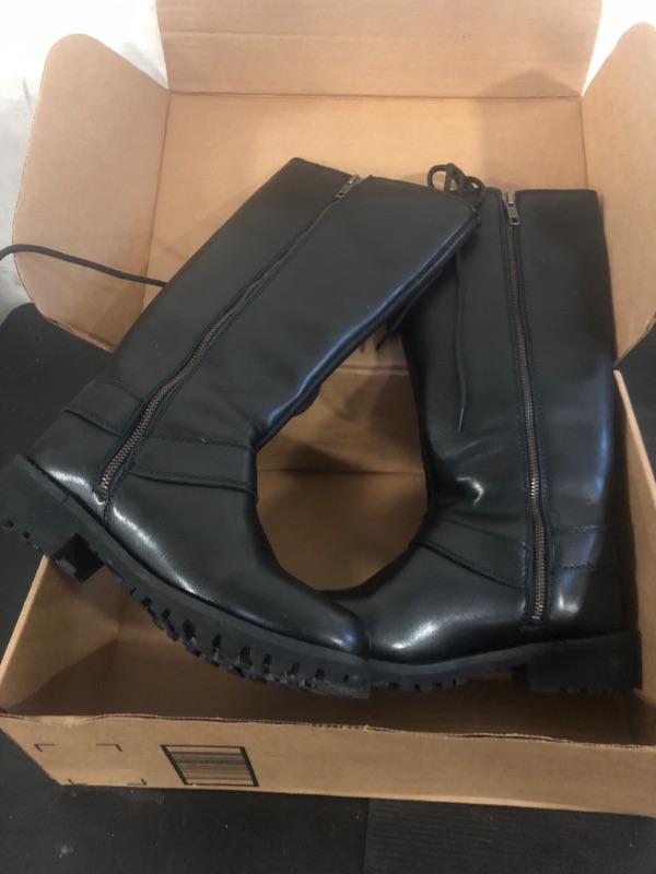 Photo 1 of 7.5  GARGOYLE BELLS Women's Knee High Motorcycle Boots, Dream Apparel Low Heel Mid Calf Boots for Ladies with Full Size Zipper, Classic Harness Design Boots for Riding