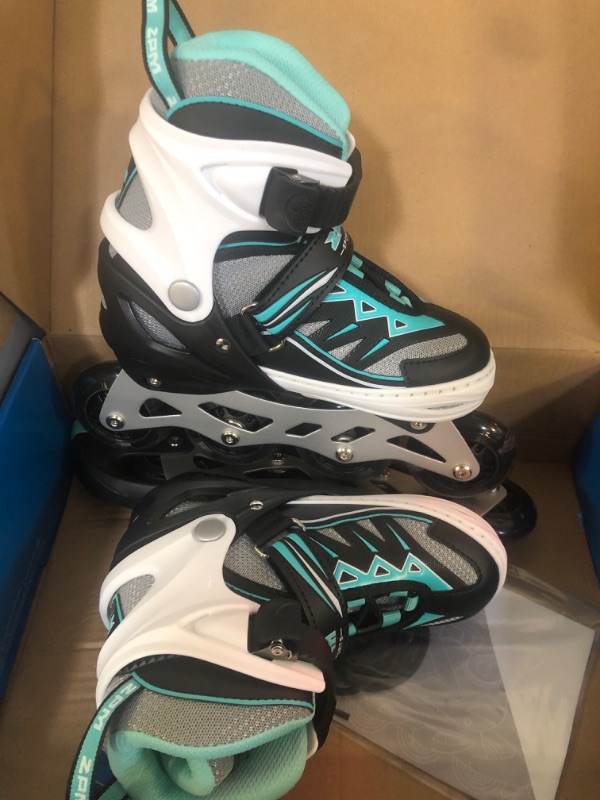 Photo 1 of 2PM SPORTS Cytia Girls Adjustable Illuminating Inline Skates with Light up Wheels, Fun Flashing Beginner Roller Skates for Kids - Mint Medium