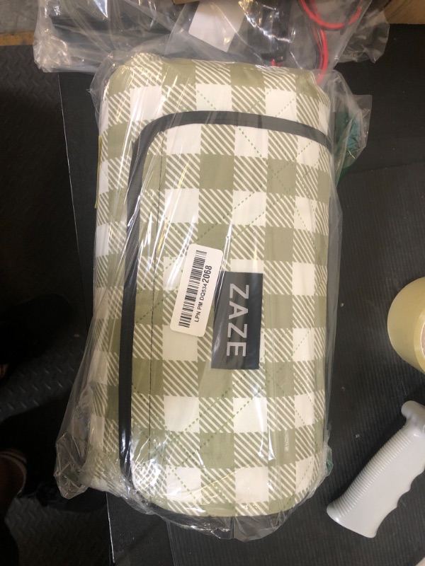 Photo 1 of ZAZE Extra Large Picnic Outdoor Blanket, 80''x80'' Waterproof Foldable Blankets Gingham Picnic Mat for Beach, Camping Grass Lawn Park Accessories Cute Couple Gifts Ideas Wedding Registry(Green White)
