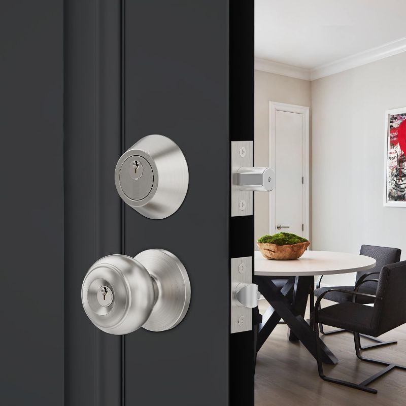 Photo 1 of  All Keyed Same Entry Door Knobs and Single Cylinder Deadbolt Combo Set for Entrance and Front Door, Keyed Alike Exterior Door Lock Set with Keys, Satin Nickel Deadbolt Lock and Door Knob Set