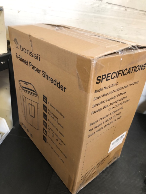 Photo 1 of Bonsaii 6 Sheet High Security Micro Cut Paper Shredder, Credit Cards/Mail/Staples/Clips Shredder for Home Use with 4.2 Gallon Bin (C261-D)