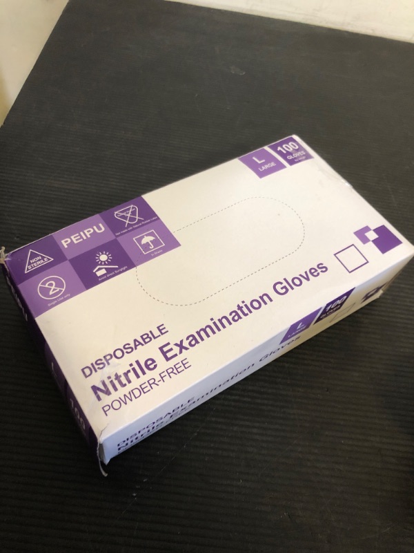 Photo 1 of Size L-PEIPU Nitrile Gloves,Disposable Cleaning Gloves,(Large, 100-Count) Powder Free, Latex Free,Rubber Free,Ultra-Strong,Food Handling Use, Single Use Non-Sterile Protective Gloves