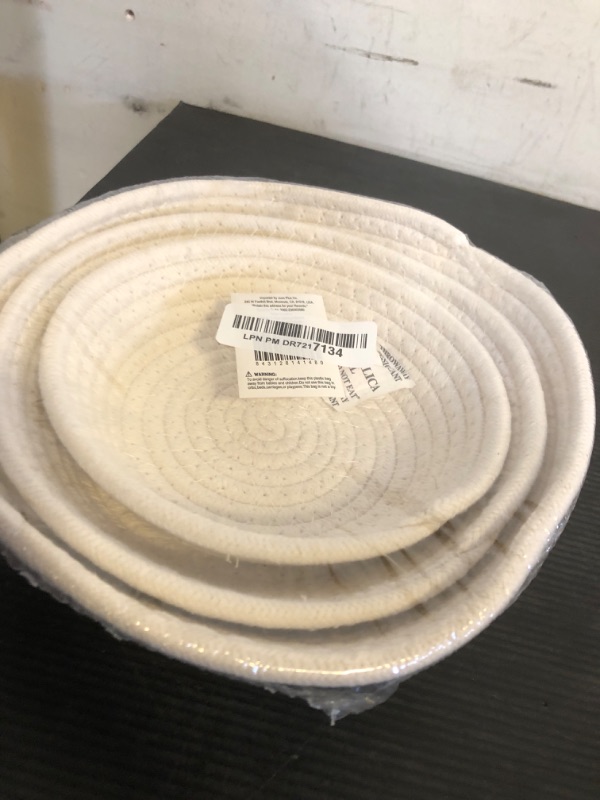 Photo 1 of Juvale 3-Pack Small Round Cotton Rope Woven Storage Baskets - Nesting Bins for Organizing Home and Montessori Toys (White, 3 Sizes)