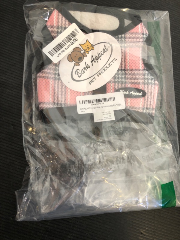 Photo 1 of Bark Appeal Pink Plaid Wrap N Go Dog Harness for Small-Medium Pets – Soft Solid Mesh Vest Harness for Dogs, Puppies, Kittens & Cats – Easy Buckle-Free Design for a Comfortable Fit – Small