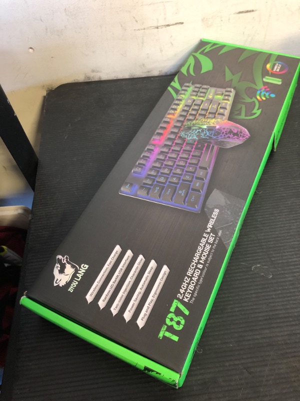 Photo 1 of LexonElec Wireless RGB Backlit Gaming Keyboard Mouse Combo,Rechargeable 3800mAh Battery, 87-Key Mechanical Feel Keyboard, Quiet Mouse and Mouse Pad for Gamers and Office Typists(White)