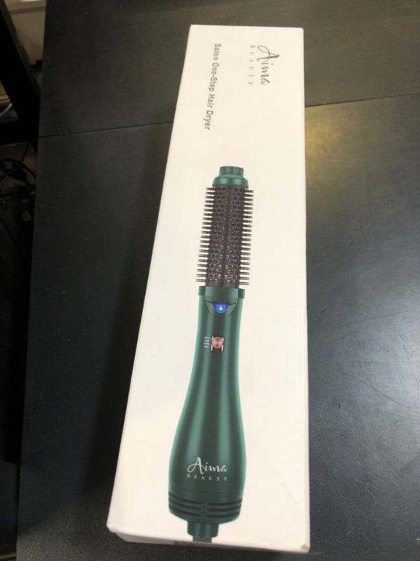 Photo 1 of Aima Beauty Hair Dryer Brush, One Step Hair Dryer & Volumizing Hot Air Brush, 3 Heat/Speed Settings, Advanced Ionic Technology, Ceramic Coating, Nylon Pins & Tufted Bristles, Dark Green, 1000W, 125V