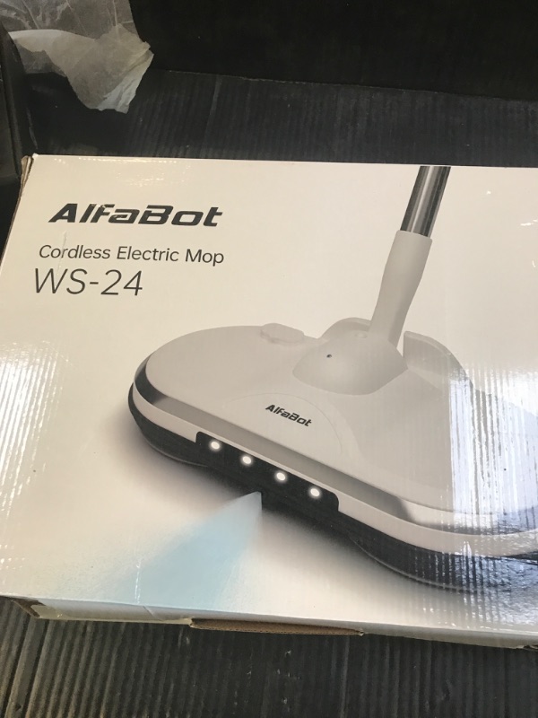 Photo 1 of Cordless Electric Mop for Floor Cleaning, AlfaBot WS-24 Electric Spin Mop, Electric Mop with Water Sprayer and LED Headlight, Lightweight & Rechargeable Floor Scrubber for Hardwood Tile Floors