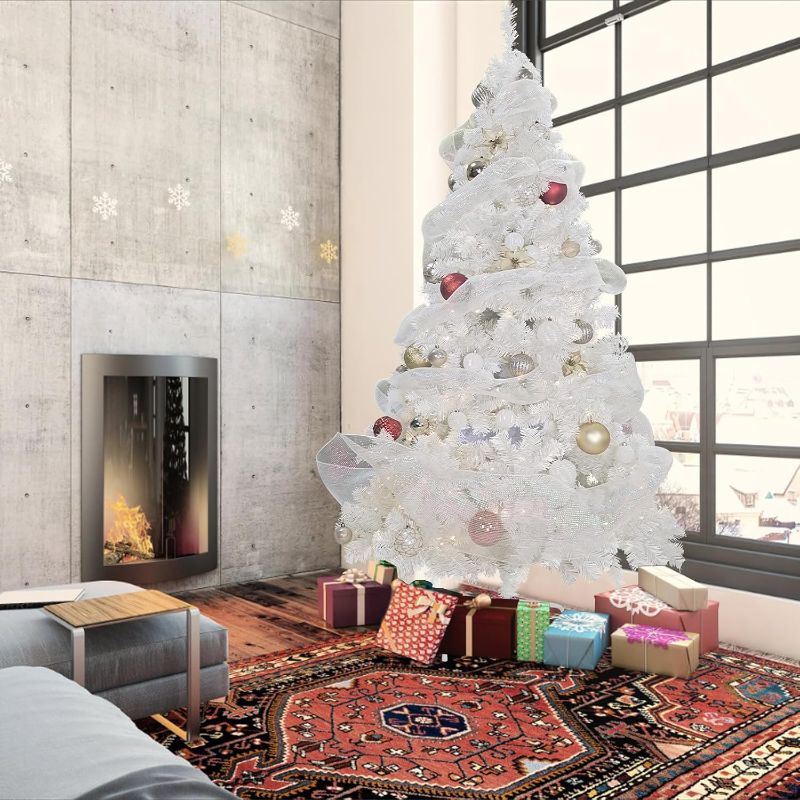 Photo 1 of 10ft White Christmas Tree Premium Artifical Pine Christmas Tree with Soild Metal Stand and Decorations Fit for Indoor Outdoor,2150 Tips (10 feet White)