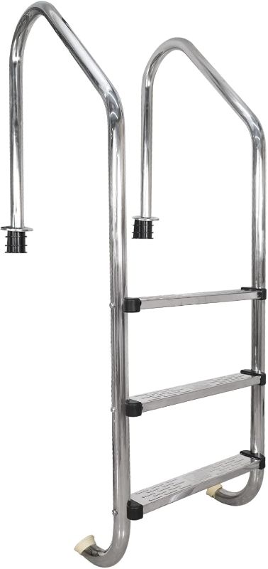 Photo 1 of DOEL Swimming Pool Ladder, Non-Slip Steps Ladder, 3-Step In-Ground Stainless Steel Step for Indoor/Outdoor Pool, Easy Assembly and Climbing