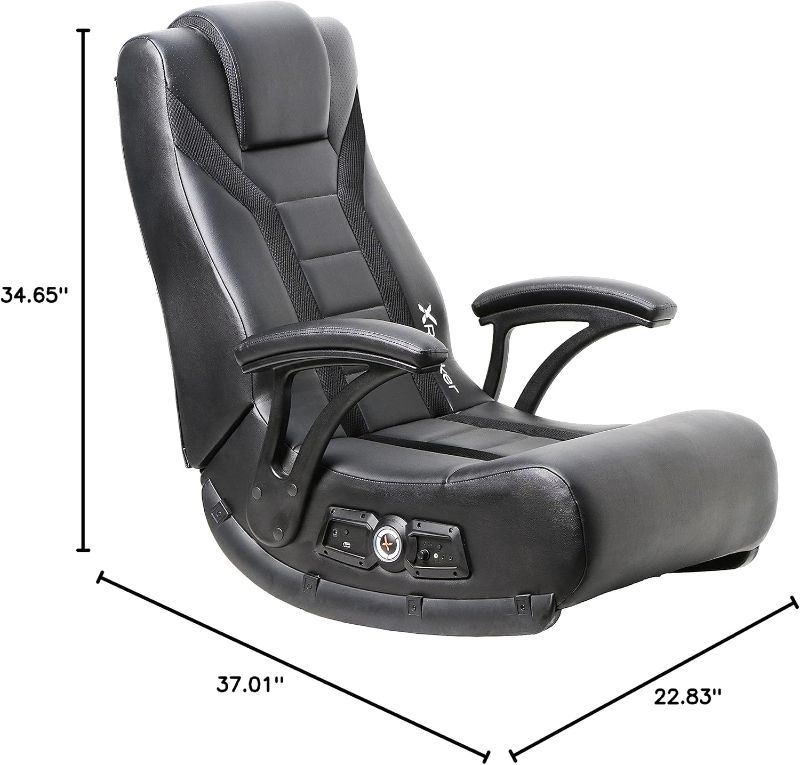 Photo 1 of ***FOR PARTS ONLY*** X Rocker Jynx Floor Gaming Chair, Headrest Mounted Speakers, 2.1 Bluetooth Audio System, Wireless, Recliner with Padded Armrest, 5111601, 37.01" x 22.83" x 34.65", Black
