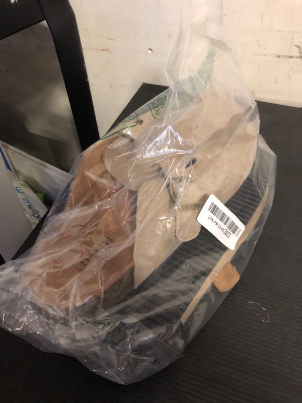 Photo 1 of Size 46--Intini Suede Clogs for Mens Womens Leather Clogs Adjustable Buckle Cork Footbed Home Slippers Sandals Brown