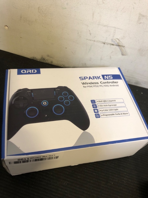 View 2 of QRD Spark N5 Wireless Controller for PS4 Pro Slim PS3 PS2 Steam Deck PC Windows Mac iOS Android TV Box, Halleffect Gamepad Joystick with 3.5mm Audio Port+Speaker+Mic, Macro N1+N2, Turbo Speed Up