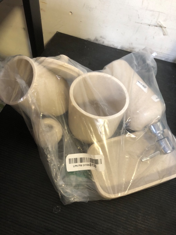 Photo 1 of Haocoott Bathroom Set with 2PCS Toothbrush Holders, 450mL 15OZ Soap Dispenser, Simple Modern Tumbler, Soap Holder, Qtip Holder, 6PCS Bathroom Accessory Set Bathroom Organizer Countertop