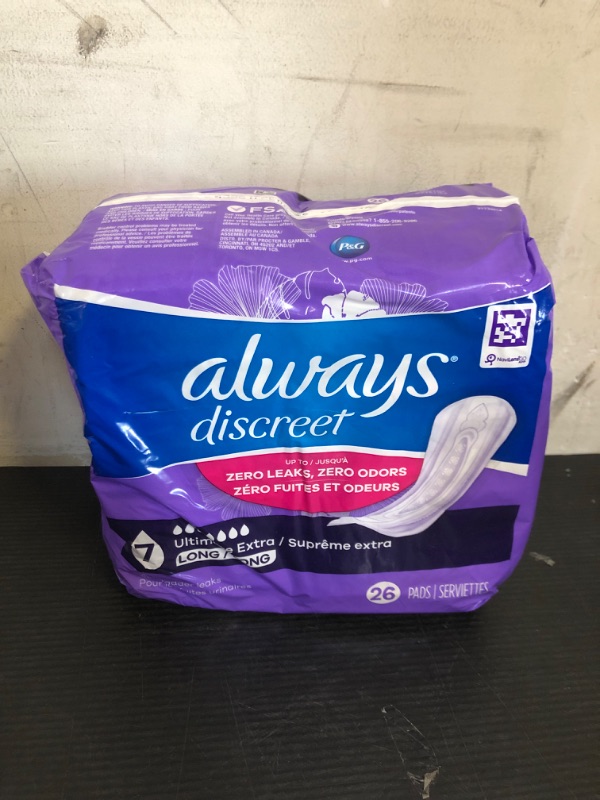 Photo 1 of Always Discreet Adult Incontinence Pads for Women, Ultimate Extra Protect Absorbency, Long Length, Postpartum Pads