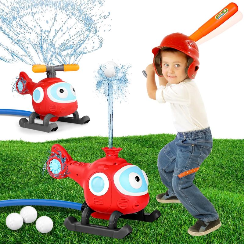 Photo 1 of 2-in-1 Water Sprinkler Baseball Helicopter Toy for Kids Outdoor Play, Attaches to Garden Hose, Summer Outside Toys Lawn Backyard Game Pool Party for Kids Age 3 4 5 6 7 8, 12 Gift
