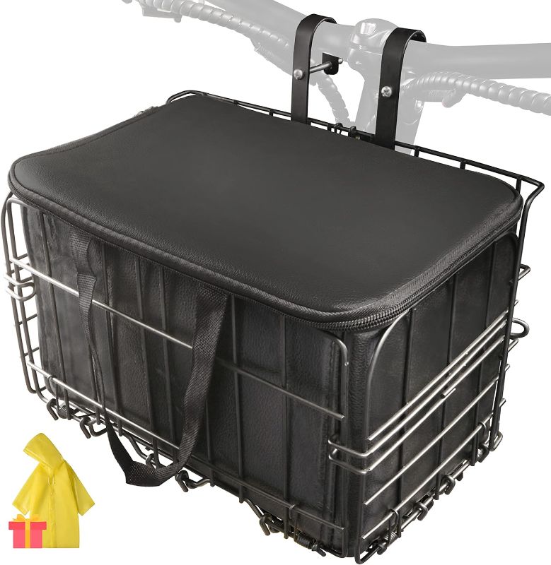 Photo 1 of Himiway Folding Bike Basket - Front & Rear Hanging Cargo Storage Basket, Quick Release Mental Storage Rack for Bike Handlebar & Rear Rack, Max. Load 66 lbs /11 lbs, Waterproof & Anti-Rust
