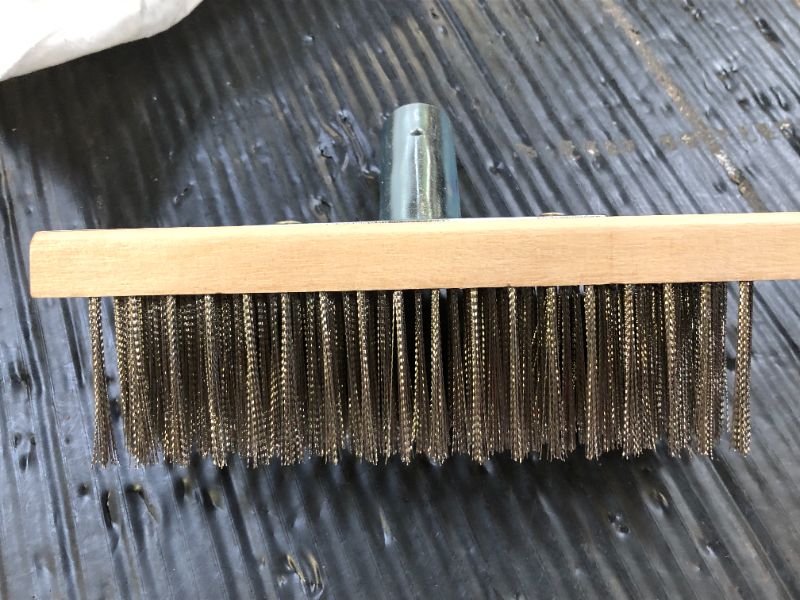 Photo 1 of Jeanoko Heavy Duty Floor Scrubber Brush Head, Deck Scrub Brush, Stainless Steel Wire and Pine Hard Scratch Resistant Professional Rough Floor Brushh Remove for Ourtyards (Without Pole)