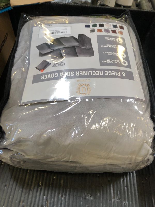 Photo 1 of ULTICOR Velvet 8-Pieces Recliner Sofa Covers Stretch Reclining Couch Covers for 3 Cushion Reclining Sofa Slipcovers Furniture Covers Thick Soft Washable (3 Seater Recliner Cover, Light Grey)