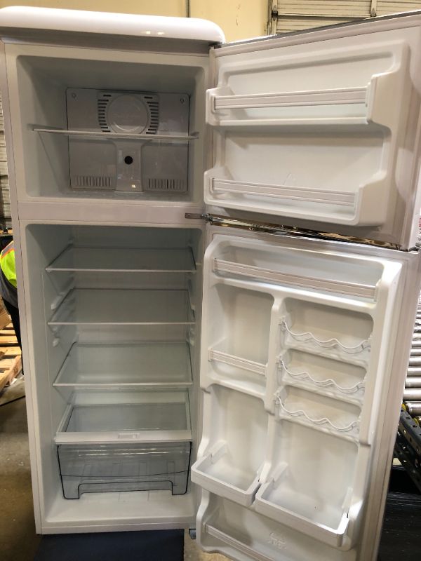 Photo 1 of Galanz GLR12TWEEFR Refrigerator, Dual Door Fridge, Adjustable Electrical Thermostat Control with Top Mount Freezer Compartment, Retro White, 12.0 Cu Ft