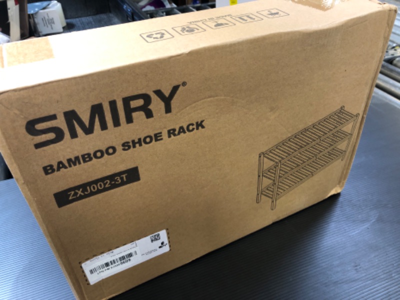 Photo 1 of Smiry Bamboo Shoe Rack for Closet, 3 Tier Wooden Stackable Shoe Organizer, Free Standing Shoes Storage Shelf for Entryway, Front Door Entrance, Natural