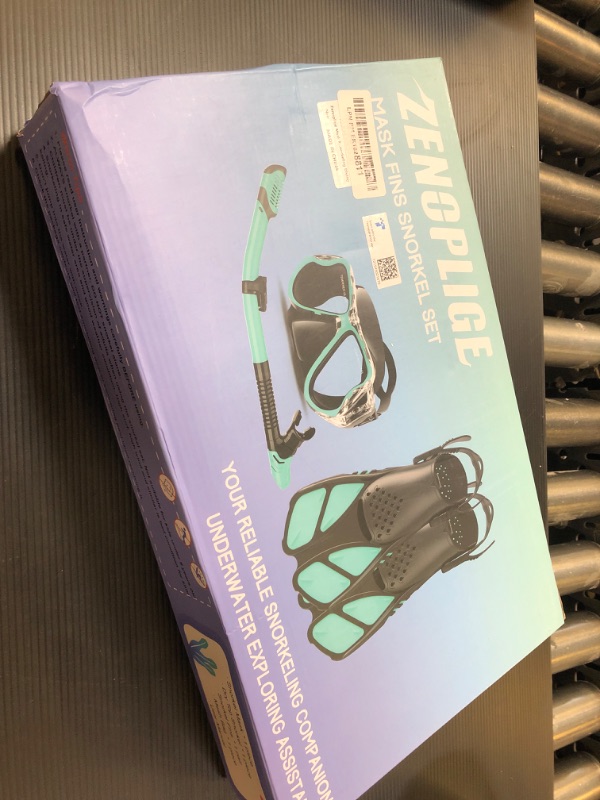 Photo 1 of Zenoplige Mask Fins Snorkel Set, Snorkeling Gear for Adults, Panoramic View Snorkel Mask Anti-Fog, Adjustable Dive Flippers, Dry Top Snorkel and Travel Bag, Scuba Gear for Swimming Snorkeling Diving