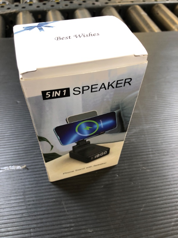Photo 1 of Birthday Gifts for Men Women,6-in-1 Cell Phone Stand Holder with Wireless Bluetooth Speaker & Wireless Charger,Alarm Clock for iPhone,HD Surround Sound Portable Bluetooth Speaker Gifts for Him Her