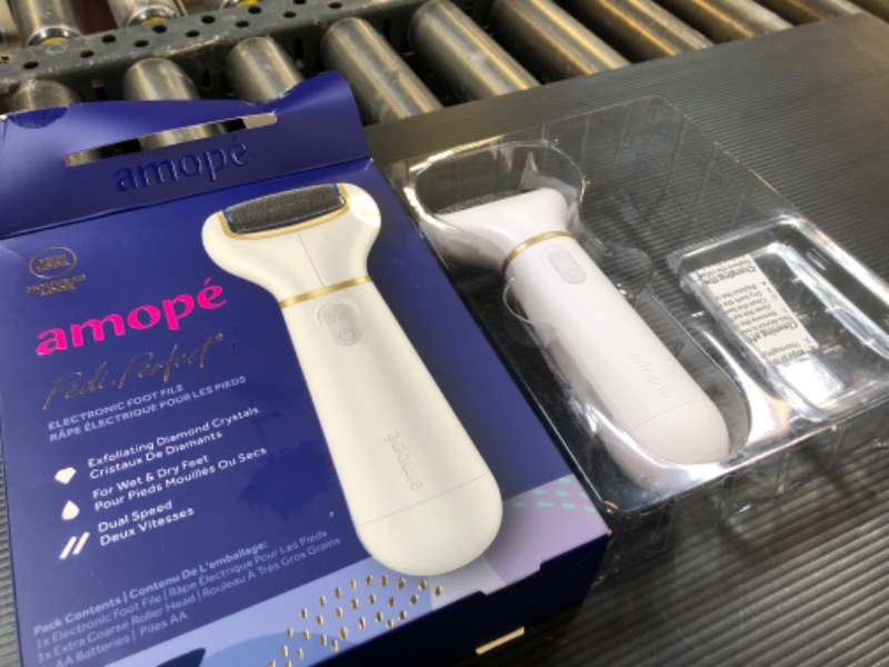Photo 1 of Amopé Pedi Perfect Electric Callus Remover Foot File w/ Diamond Crystals, Pedicure Tool for Feet, Removes Hard & Dead Skin, Feet Scrubber & Buffer, Splashproof, w/ Extra Coarse Roller Head, 1 Count