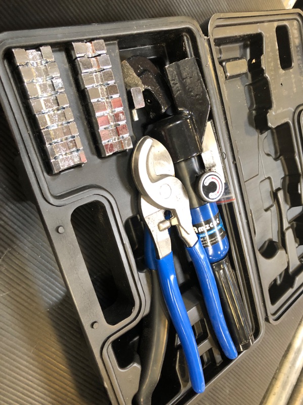 Photo 1 of AMZCNC Hydraulic Crimping Tool and Cable Cutter Hydraulic Cable Lug Crimper 8 US TON 12 AWG to 00 (2/0) Electrical Terminal Cable Wire Tool Kit with 9 Die