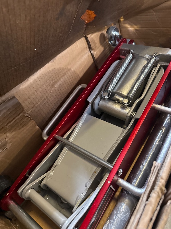 Photo 1 of Jack Boss 3 Ton Low Profile, Aluminum and Steel Racing Floor Jack with Dual Pistons Quick Lift Pump for Sport Utility Vehicle, Lifting Range 3-15/16" min to 18-5/16" max, Net Weight 58.5 lb, Red