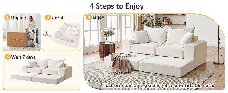 Photo 1 of CozyMine Modular Sectional Loveseat Sofa - Cloud Boneless Couch with Non Slip Base, Modern Sleeper Sofa for Customizable Living Spaces, Cozy Modular Couch for Indoor Room, No Assembly Required, Beige